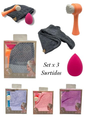 Set toalla microfibra + cepillo exfoliador + blender