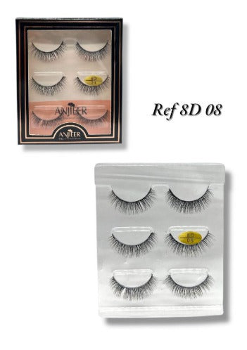 Set de pestañas x3 pares 08 Anjier 8D